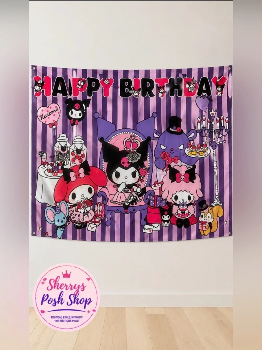 Kuromi Birthday Banner Tapestry Party Decoration Pink Purple Wall Decor